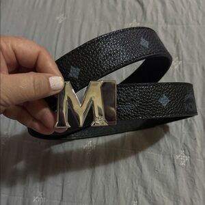 Designer Black Belt with Silver Monogram Buckle
